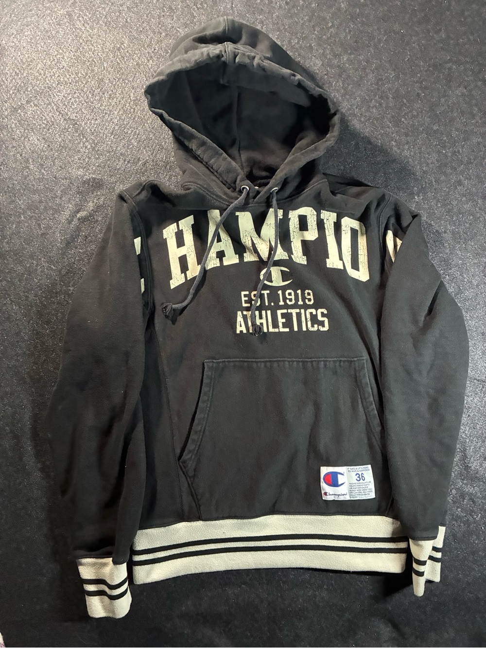 Champion Black Hooded Sweatshirt - Athletic Pullover